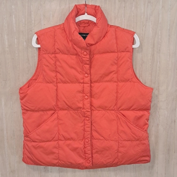 Lands' End Jackets & Blazers - Lands End Goose Down Puffer Quilted Vest Snap Buttons Fitted Outdoor Jacket
